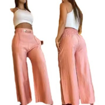 Damen Hochtaillierte Palazzo-Hose mit elastischem Bund und weiten Beine Drune