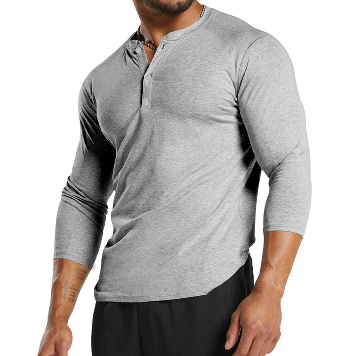 Herren Langarm-Henley-Shirt aus atmungsaktivem Baumwollmix mit Knopfdetails Drune