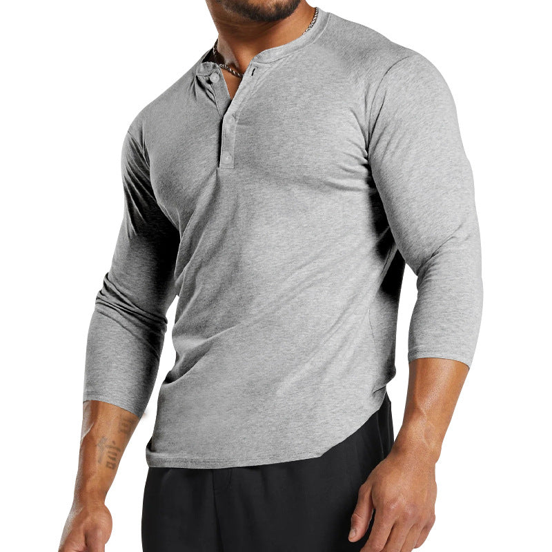 Herren Langarm-Henley-Shirt aus atmungsaktivem Baumwollmix mit Knopfdetails Drune