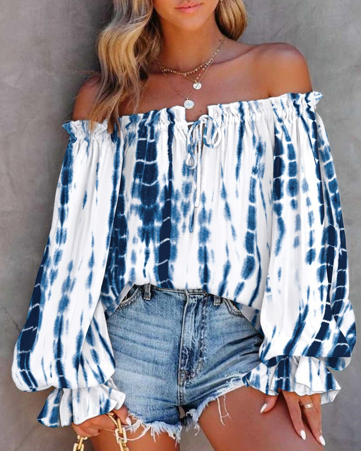 Damen Off-Shoulder Bluse mit voluminösen Ärmeln und Knoten-Detail Drune