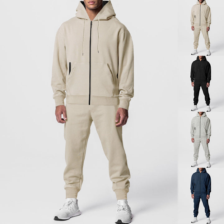 Herren nan urbanes Reißverschluss‑Hoodie mit Kängurutasche und konisch zulaufender Jogginghose Set Drune