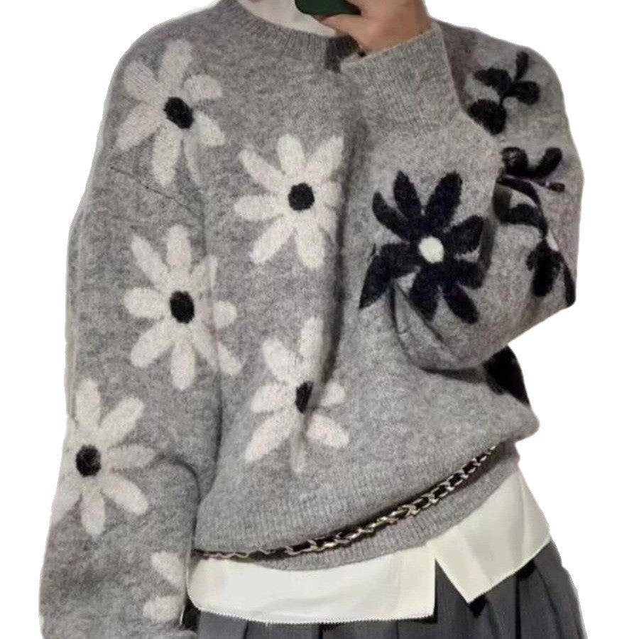 Damen Strickpullover mit floralem Motiv und lässigem Schnitt Drune