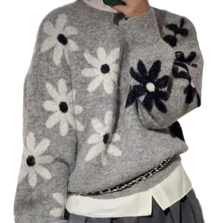Damen Strickpullover mit floralem Motiv und lässigem Schnitt Drune