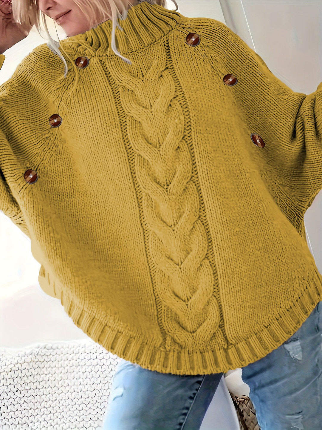 Damen Grobstrickpullover mit hochgeschlossenem Kragen und dekorativer Zopf-Struktur Drune