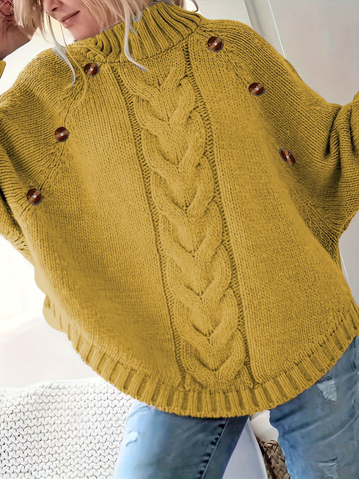 Damen Grober Strickpullover mit modernem Zopfdesign und praktischen Knöpfen Drune
