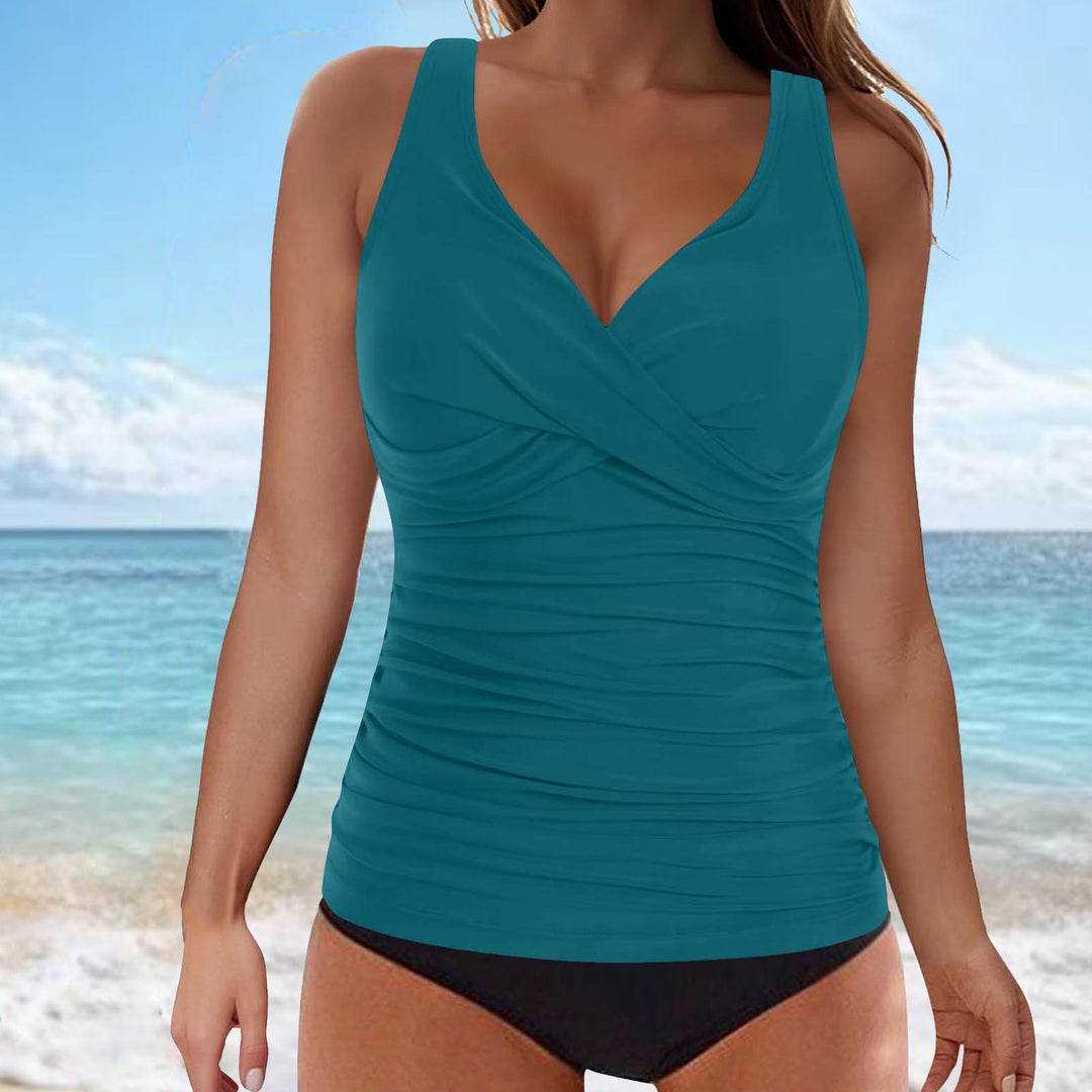 Damen elegantes Wickel-Badeoberteil mit Rüschen Drune