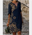 Damen luxuriöses V-Ausschnitt Kleid mit floralem Design und kurzem Ärmel Drune