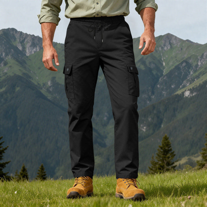 Herren nan robuste Outdoor-Cargohose mit elastischem Tunnelzugbund und aufgesetzten Klappentaschen Drune