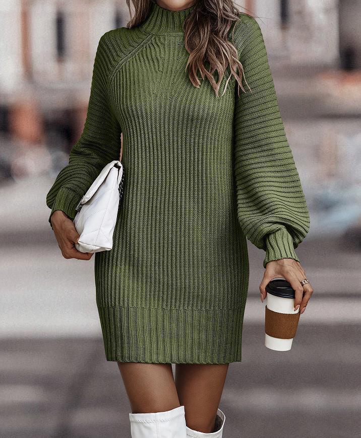 Damen nan Strickkleid mit Rollkragen und Ballonärmeln Drune