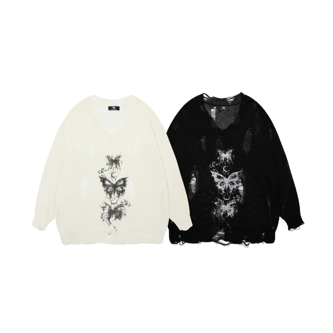 Damen oversized Pullover mit grafischem Print und distressed Details Drune