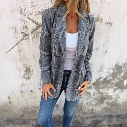 Damen nan oversized Karoblazer mit Reverskragen und aufgesetzten Taschen Drune