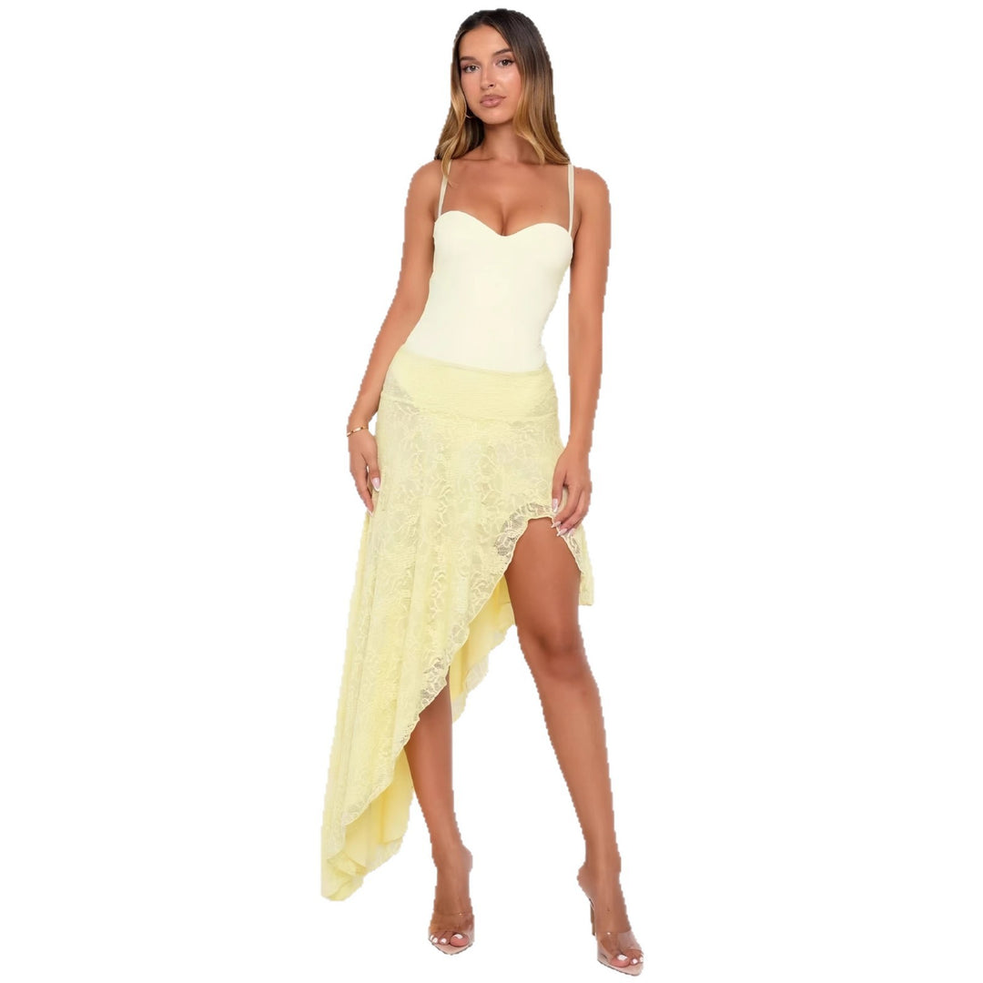 Damen asymmetrisches Kleid mit Spitzenrock und süßem Bustier-Oberteil Drune