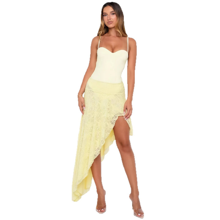 Damen asymmetrisches Kleid mit Spitzenrock und süßem Bustier-Oberteil Drune