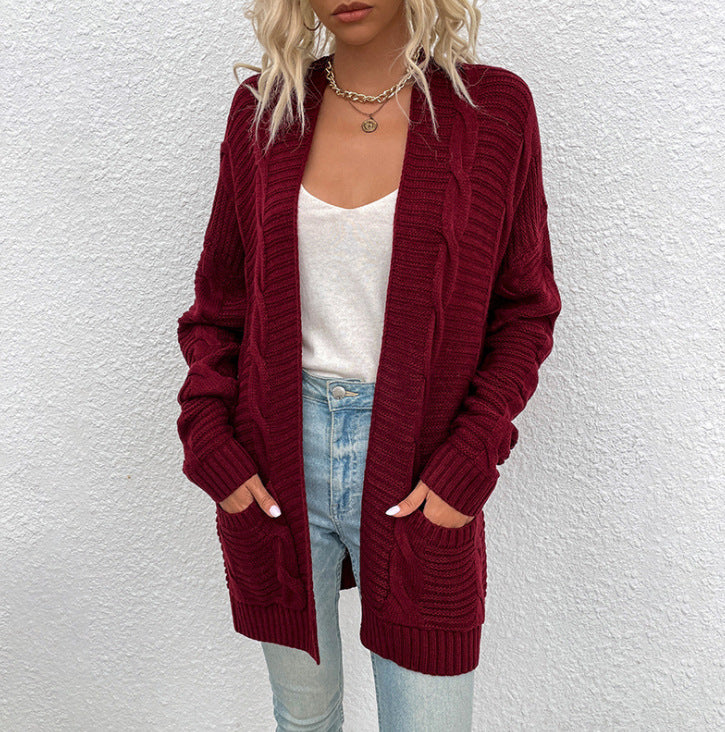 Damen Strickjacke mit tiefem V-Ausschnitt und Taschen Drune