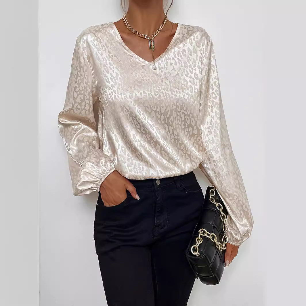 Damen Elegantes Blusentop mit V-Ausschnitt und voluminösen Ärmeln Drune