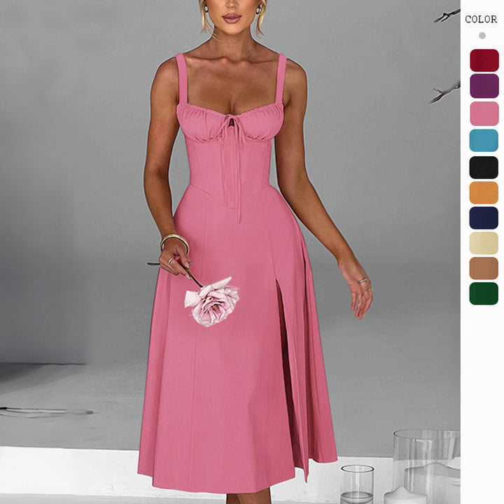 Damen elegante A-Linien Kleid mit charmanten Rüschendetails Drune