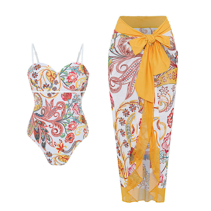 Damen Bademode mit floralem Muster und transparenter Sarong-Hülle Drune