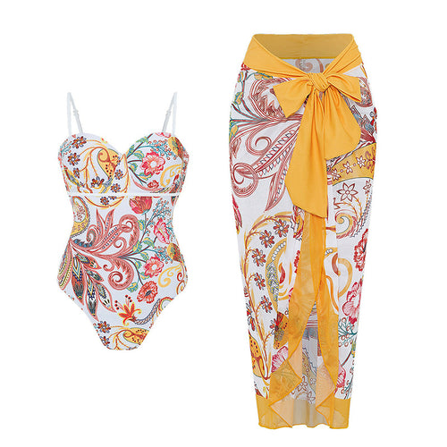 Damen Bademode mit floralem Muster und transparenter Sarong-Hülle Drune