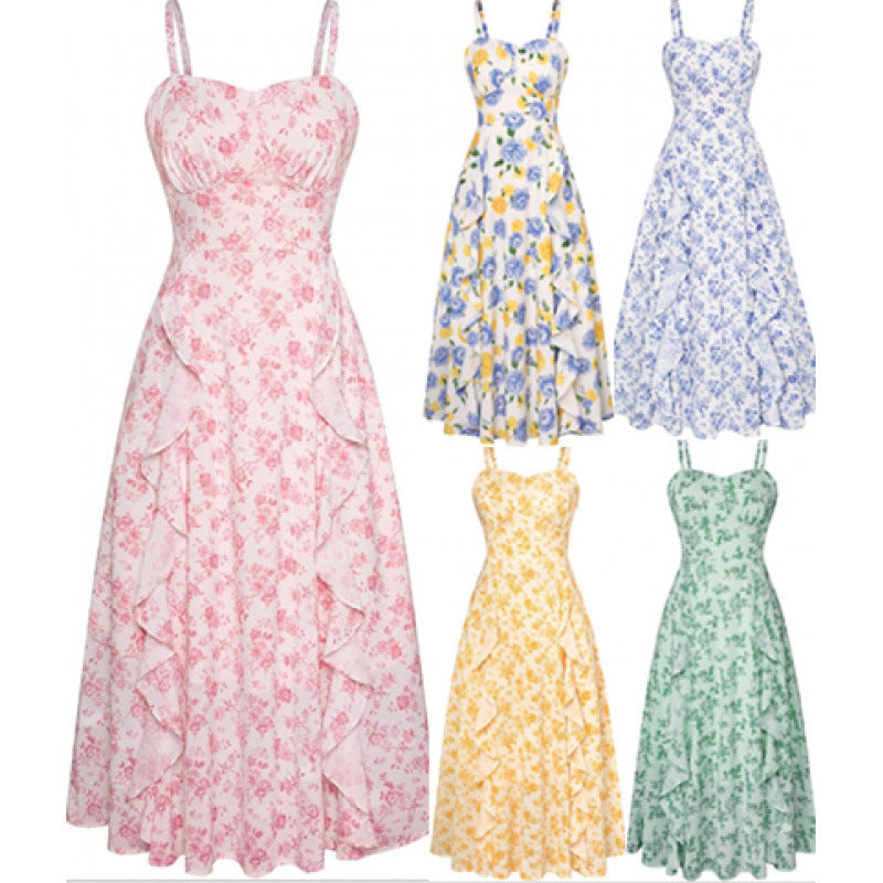 Damen Freizeitmaxikleid mit zarten Rüschendetails und floralem Design Drune