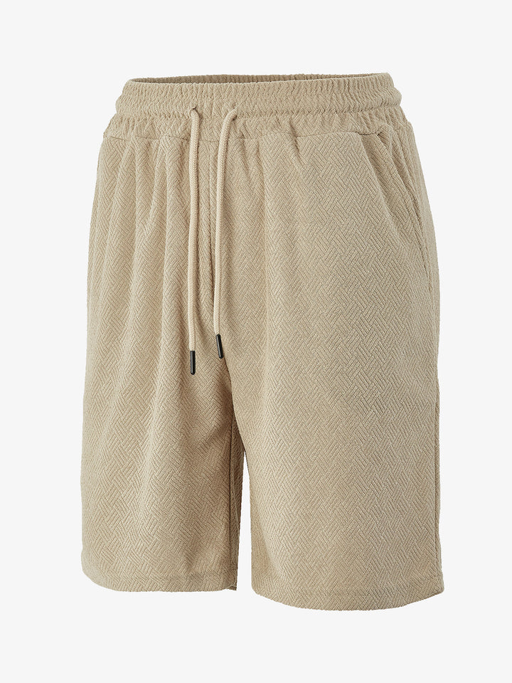 Herren nan Frottee-Shorts mit Fischgrätstruktur, elastischem Kordelbund und Seitentaschen Drune
