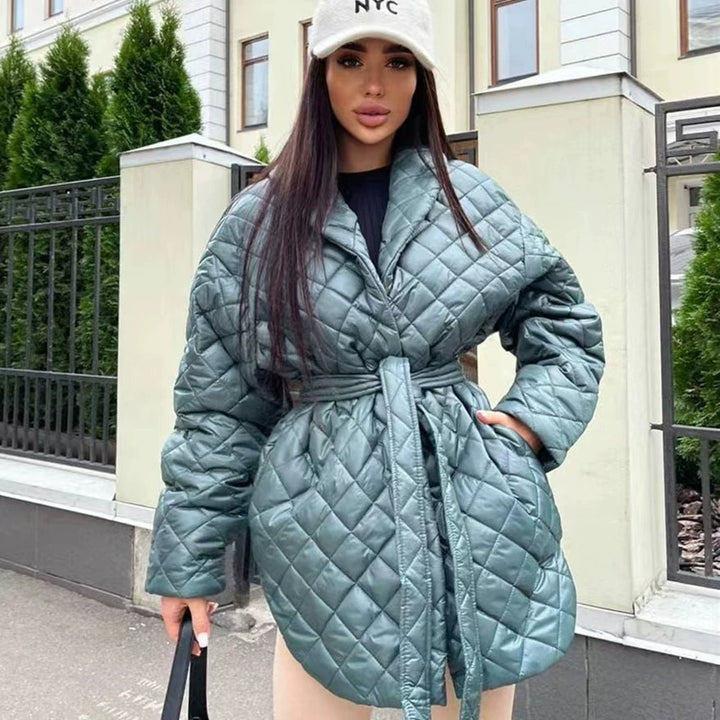 Damen Steppjacke mit Gürtel und hohem Kragen Drune