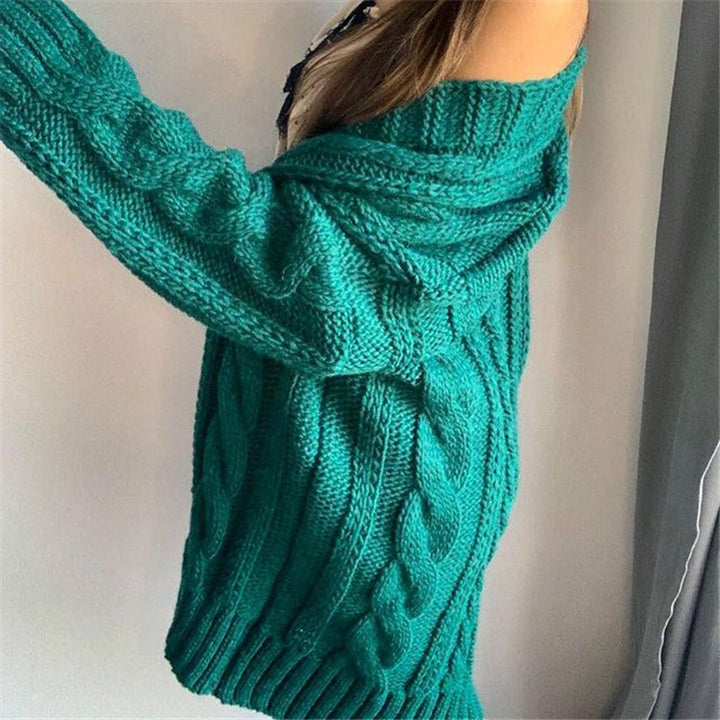 Damen Grobstrickpullover mit offener Schulter und strukturiertem Zopfdesign Drune