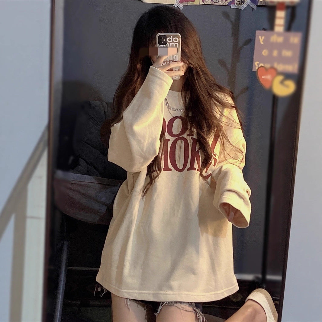Damen lässiges Oversized-Shirt mit kreativem Schriftzug Drune