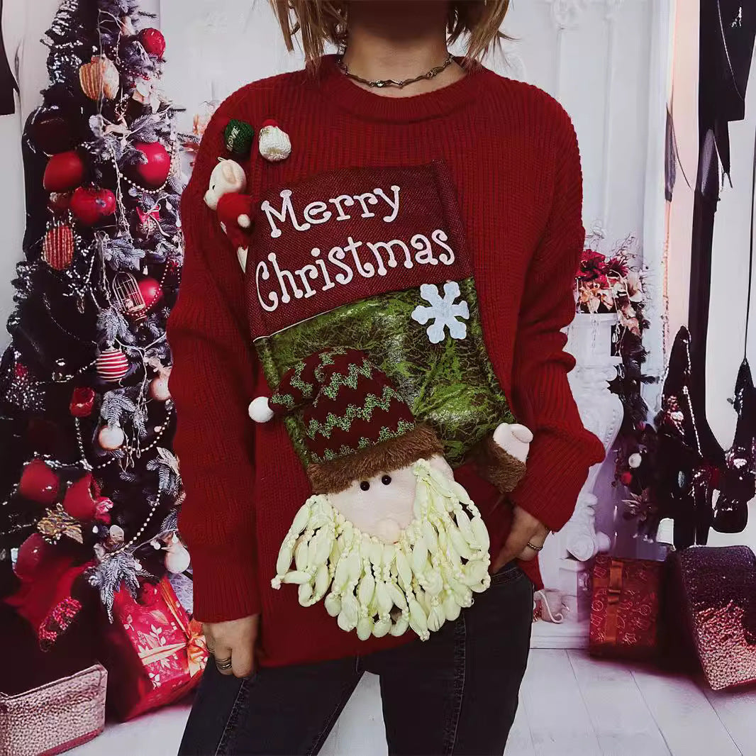Damen Weihnachts-Pullover mit festlichem Design und 3D-Applikationen Drune