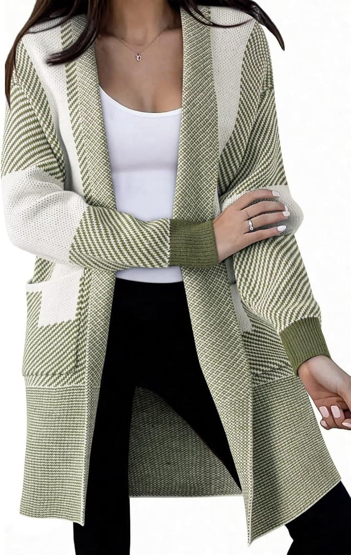 Damen Langer Strickcardigan mit strukturiertem Muster und aufgesetzten Taschen Drune