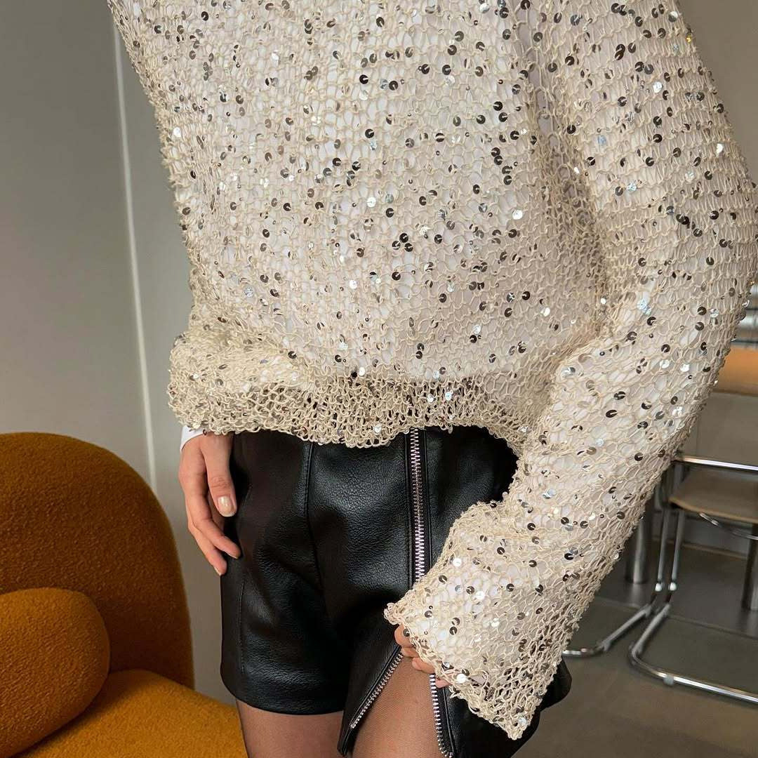 Damen Glitzernder Crop-Pullover Drune