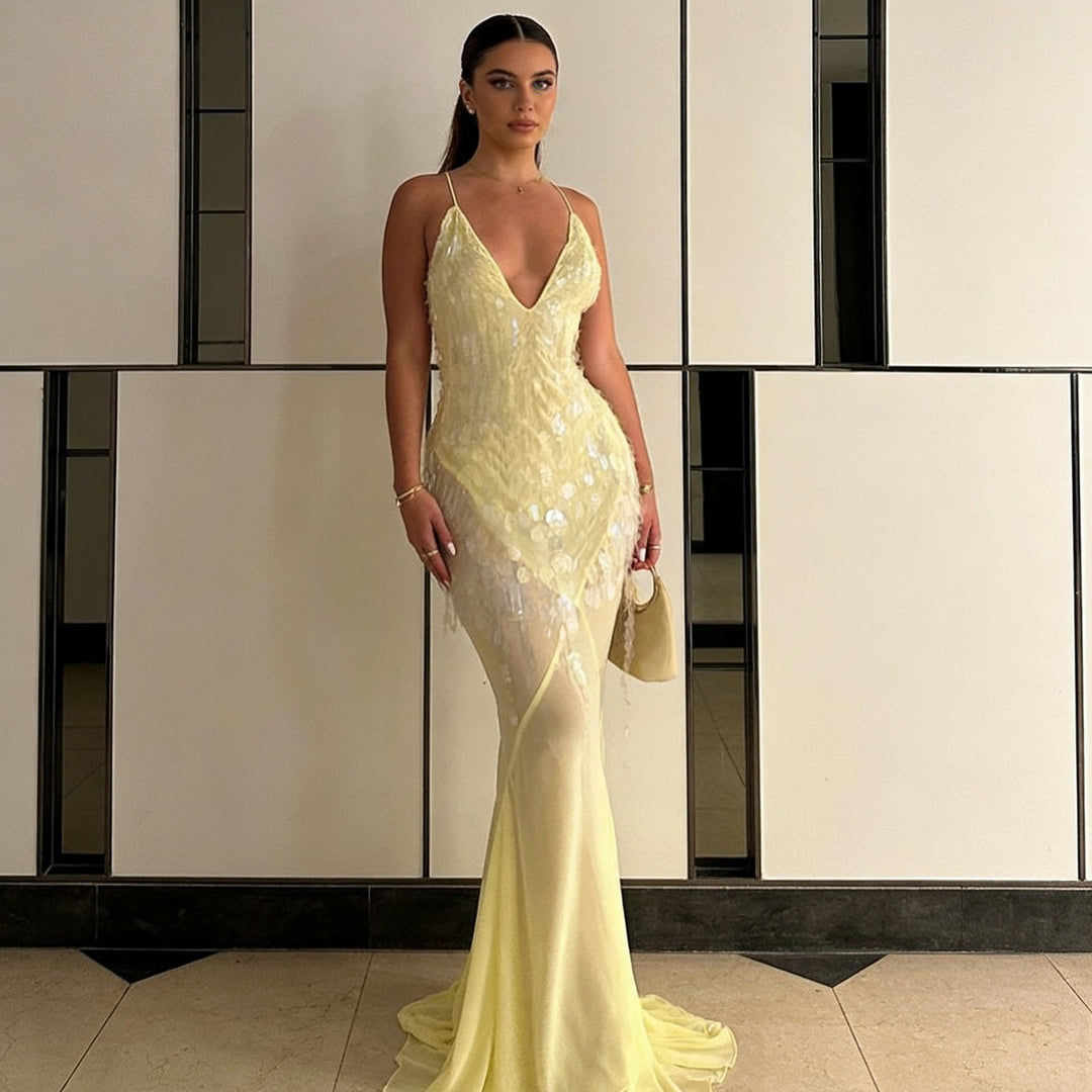 Damen Elegantes Abendkleid mit funkelnden Details und asymmetrischem Schnitt Drune