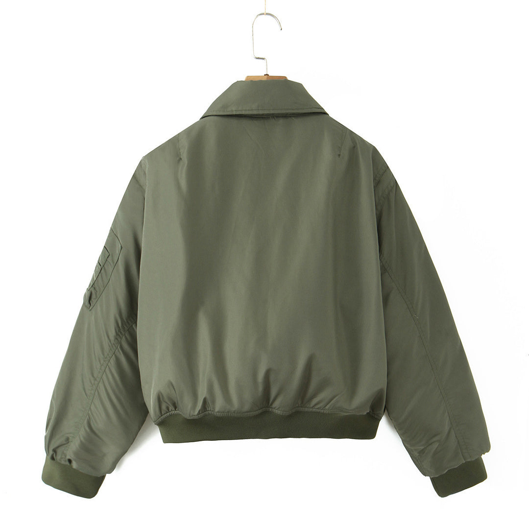 Damen modische Bomberjacke mit doppelten Taschen und weichem Futter Drune