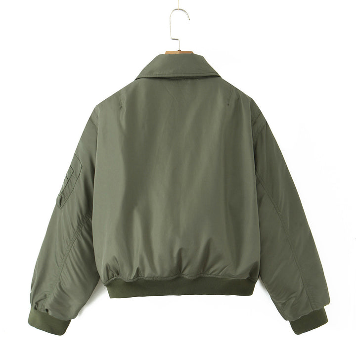 Damen modische Bomberjacke mit doppelten Taschen und weichem Futter Drune