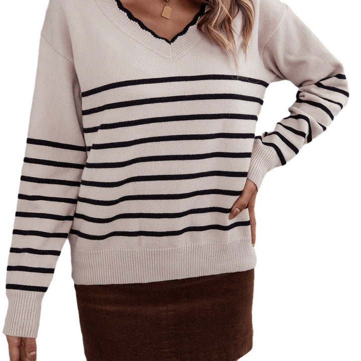 Damen modischer V-Pullover mit Streifenmuster Drune