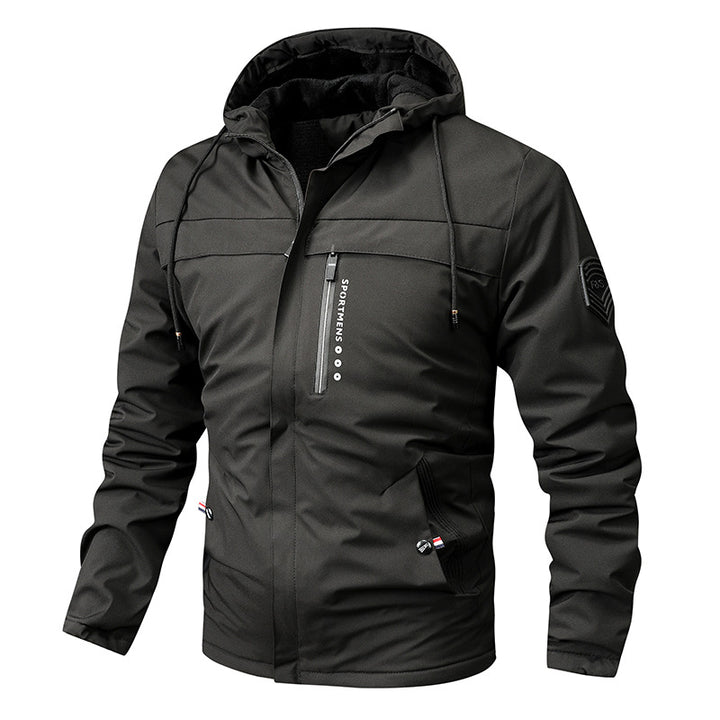 Herren nan winddichte Softshelljacke mit verstellbarer Kapuze, Fleece-Innenfutter und verdeckten Reißverschlusstaschen Drune