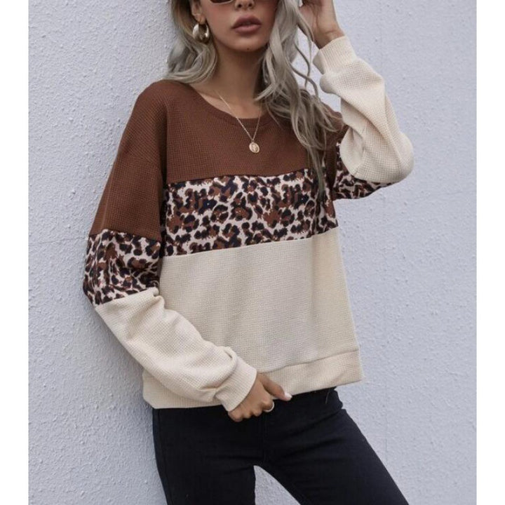 Damen Lässiger Pullover mit einzigartigem Leopardenmuster und strukturiertem Stoff Drune