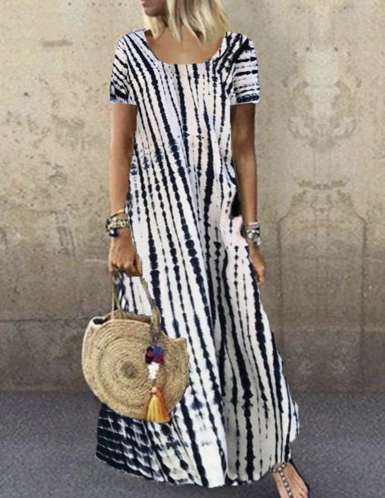 Drune | Kurzarm Gemustertes Maxikleid