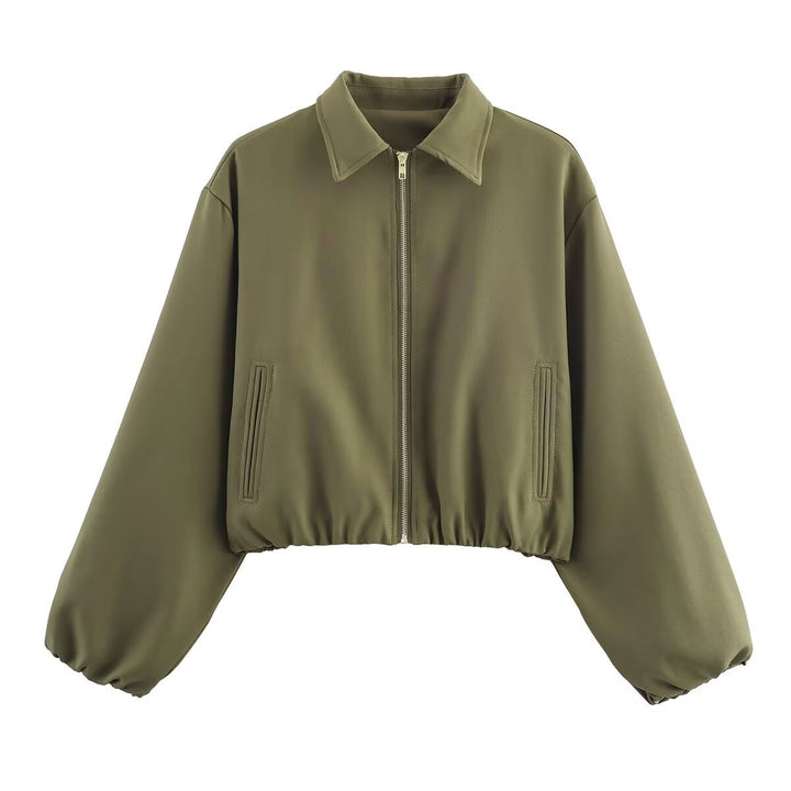 Damen modische cropped Jacke mit dekorativem Reißverschluss und elastischem Saum Drune