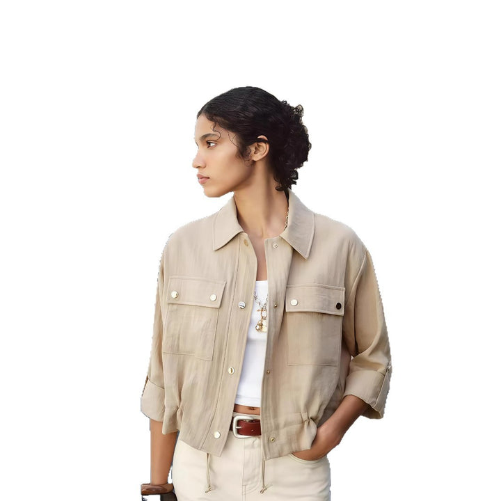 Damen lockere Utility-Jacke mit Taschen Drune