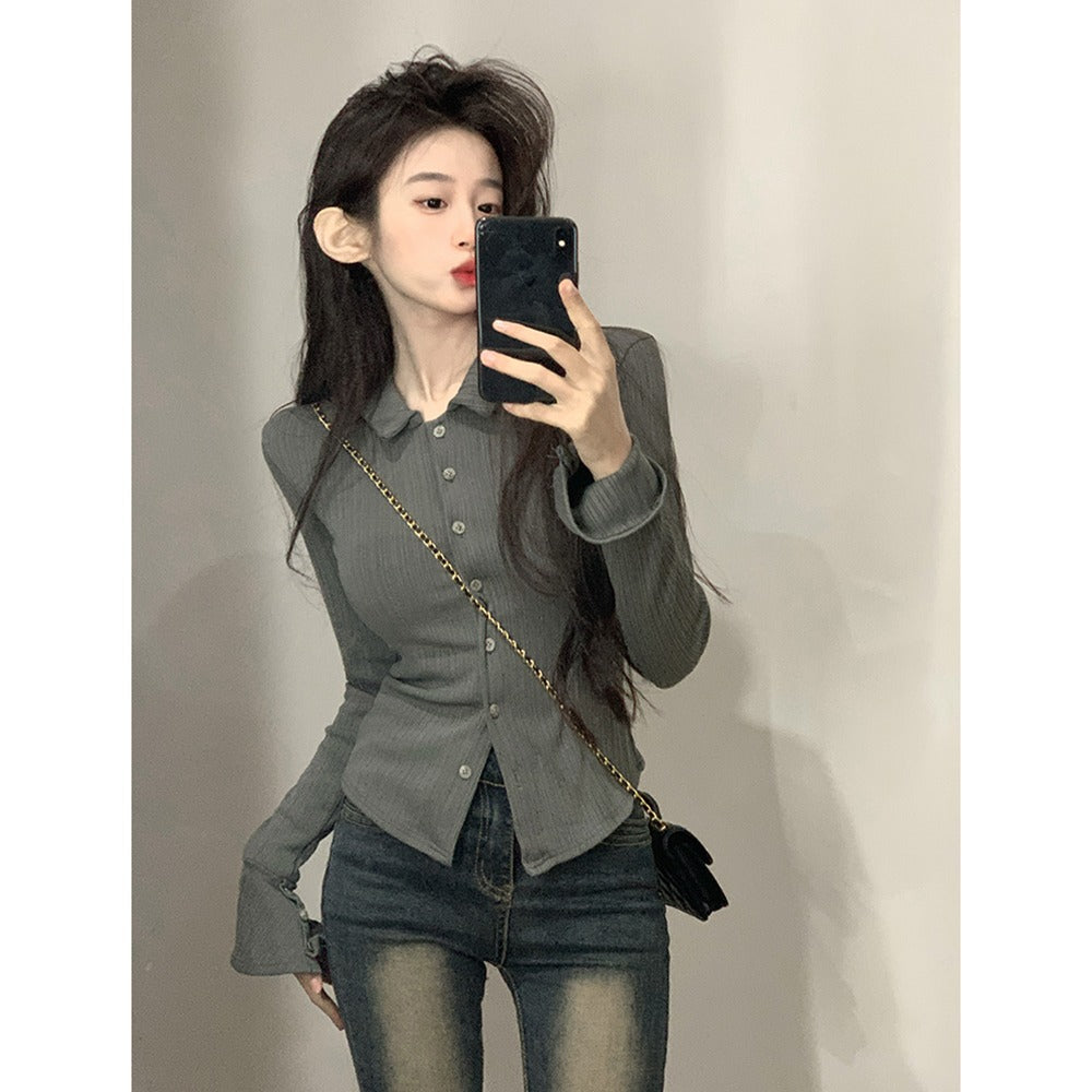 Damen Langarmshirt mit modischen Volantärmel Drune