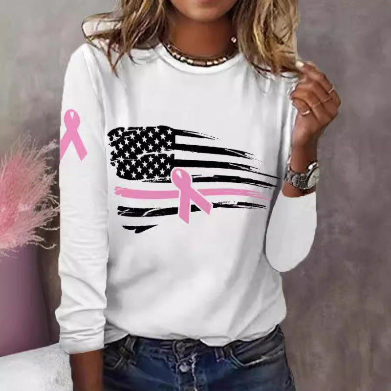 Damen lässiges T-Shirt mit kreativem Flaggen- und Schleifen-Design Drune