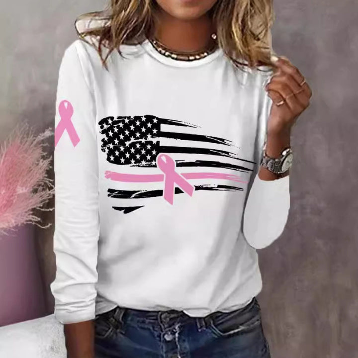 Damen lässiges T-Shirt mit kreativem Flaggen- und Schleifen-Design Drune