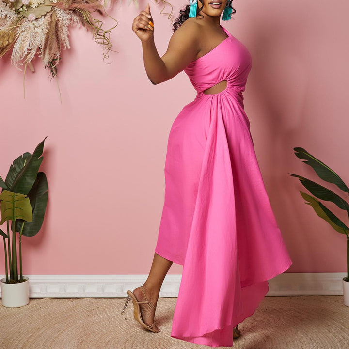 Damen asymmetrisches Wickelkleid mit einem Schulterdesign Drune