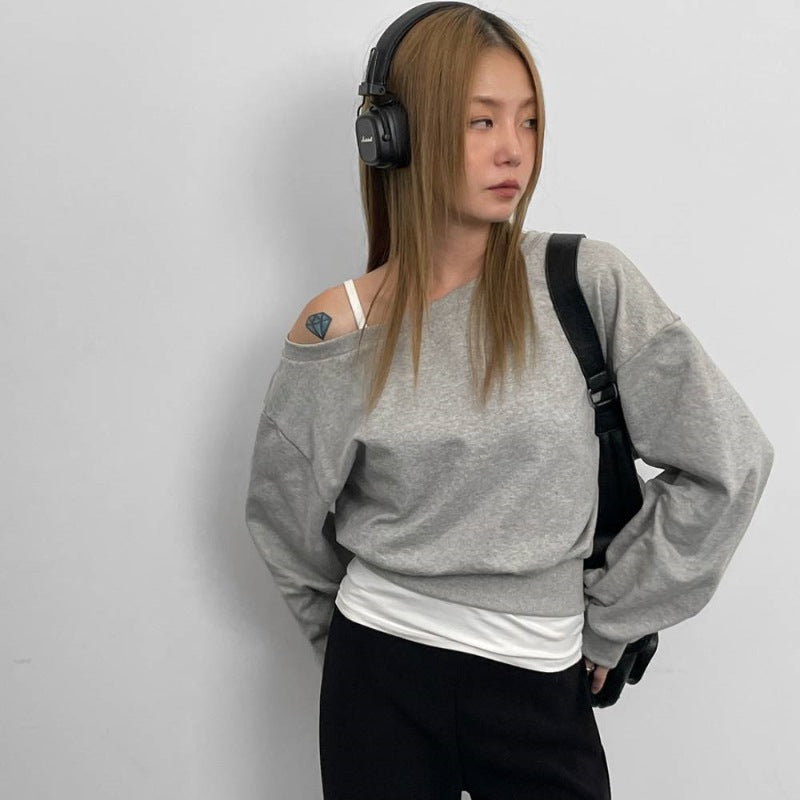 Damen lässiger Pullover mit asymmetrischem Ausschnitt Drune