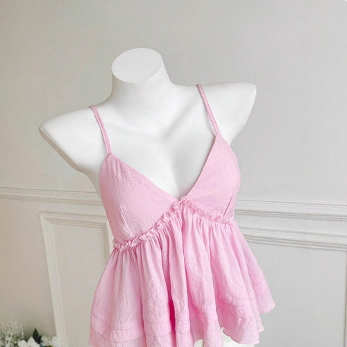 Damen asymmetrisches Top mit Rüschen und tiefem V-Ausschnitt Drune