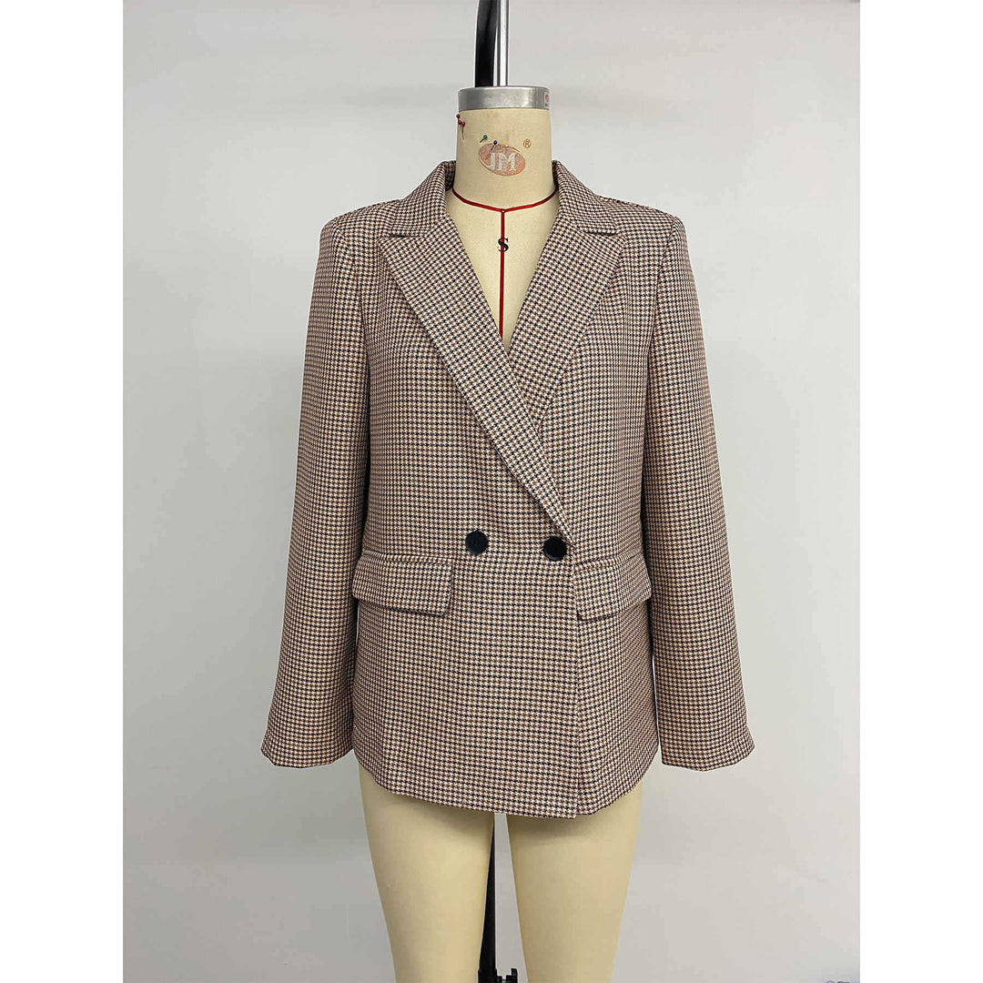 Damen kariertes Oversized Blazerjackett mit doppelter Knopfleiste Drune