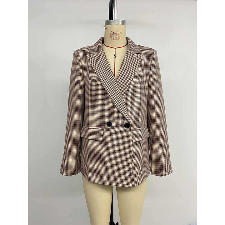 Damen kariertes Oversized Blazerjackett mit doppelter Knopfleiste Drune