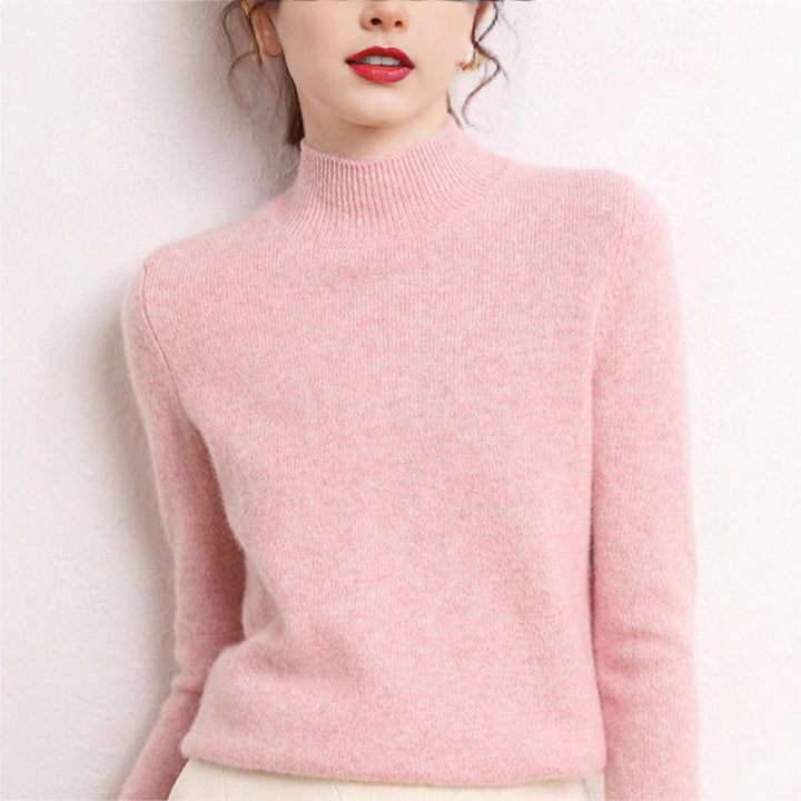 Damen kaschmirähnlicher Pullover mit Stehkragen und schmalen Ärmeln Drune