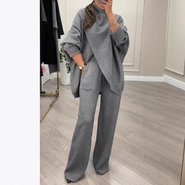Damen Strickpullover und weite Hose Ensemble Drune