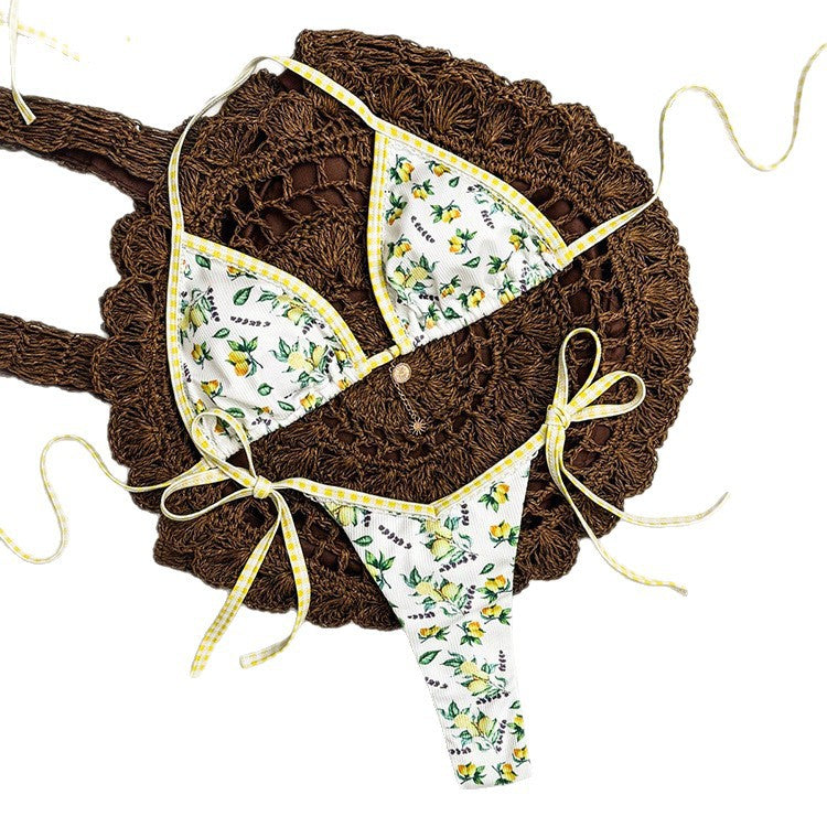Damen Triangel-Bikini mit floralen Mustern und verstellbaren Bändern Drune